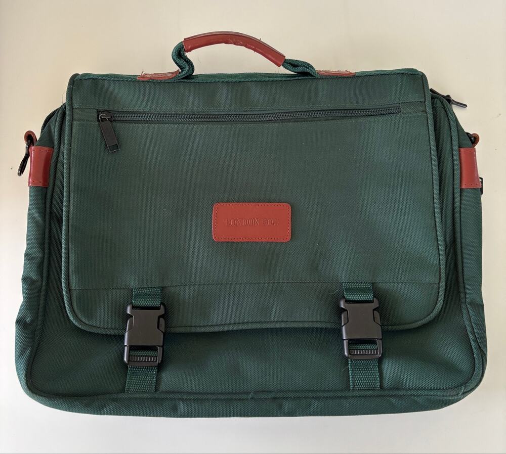 Vintage London Fog Canvas Briefcase Messenger Bag Green Laptop Travel